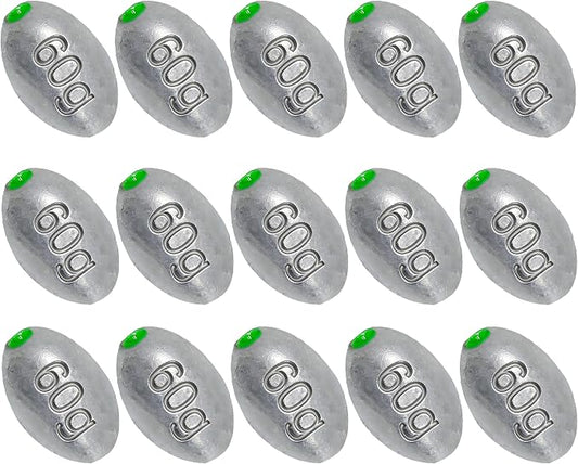 Egg Sinkers Bullet Fishing Weights Oval Shaped with Plastic Core Slip Sinkers for Catfish Fishing Casting Saltwater and Freshwater 1/5oz to 2oz