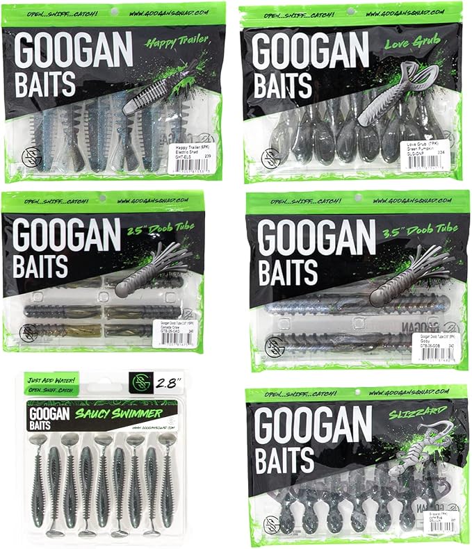 Googan Squad Soft Plastic Baits Sampler Kits – Bass Fishing Lure Bundles for Freshwater & Saltwater – Includes Bandito Bug, Blazin’ Worm, Slizzard Lizard & More