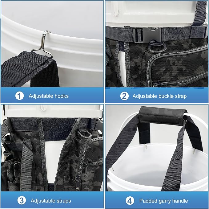 Fishing Bucket Organizer with Bucket Cover Fishing Tackle Bag with Rod & Plier Holder, Multi-Pockets for 5 Gallon Bucket Fishing Gear & Accessories Father Gifts