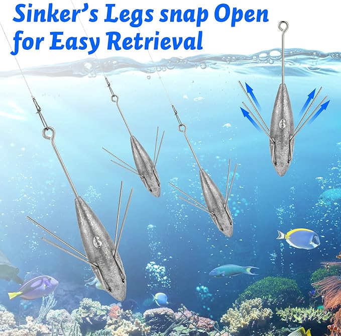 Dr.Fish 5 Pack Sputnik Sinker Spider Sinker 2oz-10oz Surf Fishing Lead Weight Pyramid Saltwater Beach Casting Sea Fishing