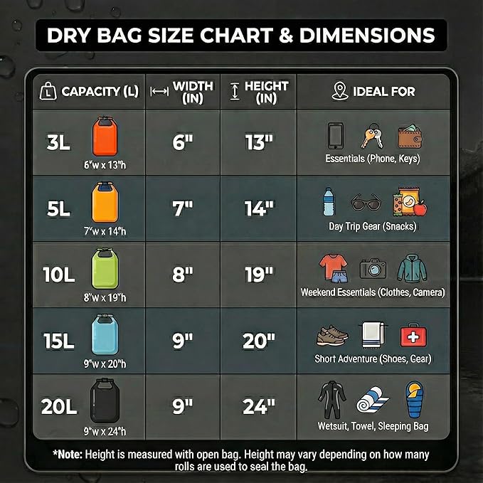 Ho Stevie! Heavy Duty Waterproof Dry Bag - Keeps Your Stuff Dry, on Surf Trips, Camping, or Any Adventure (Black, 10L)