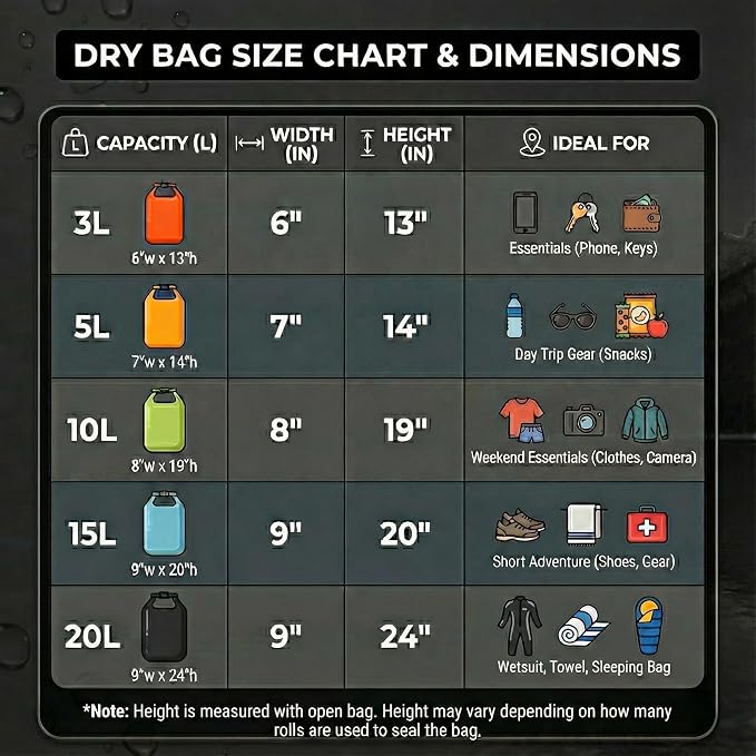 Ho Stevie! Heavy Duty Waterproof Dry Bag - Keeps Your Stuff Dry, on Surf Trips, Camping, or Any Adventure (Black, 5L)