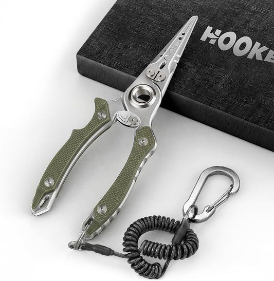 HOOK-EZE Anti-Twist Fishing Pliers with Multi-Function Design, 7.1" Saltwater 17-4 Stainless Steel Fishing Gear with G10 Handles, Split Ring Pliers, Fish Hook Remover Tool