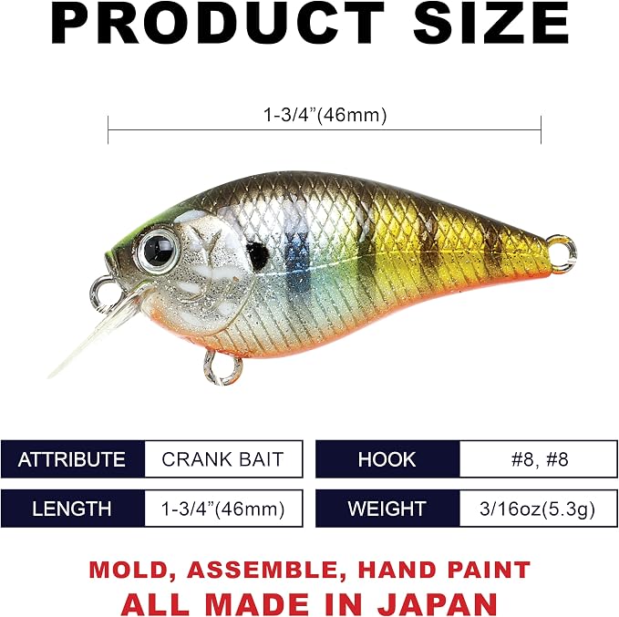 Lucky Craft LC 0.5 Squarebill Crankbait, Silent Fishing Lure for Bass Trout and Pike, Made in Japan, Freshwater Fishing Gear, Hard Bait Bass Lures