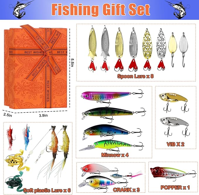 Gifts for Teen Boys, Teenage Boy Graduation Gifts for 10 11 12 13 14 15 16 17 18 Years Old, Tween Boys Toy Gift Ideas, Son Brother Boyfriend Birthday Gifts, 24 PC Fishing Lure Accessories