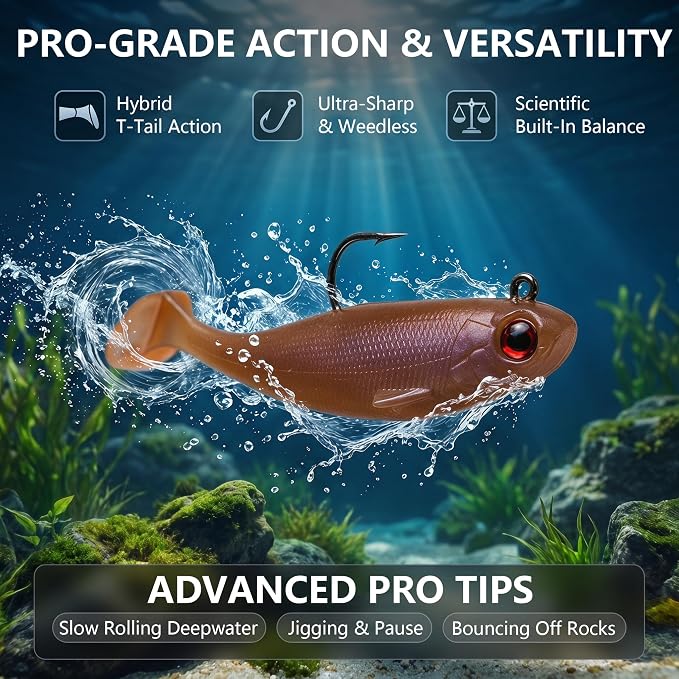 Soft Fishing Lures for Bass Fishing:Pre-Gigged Swim Baits for Saltwater or Freshwater.Soft Plastic Fishing Accessories.