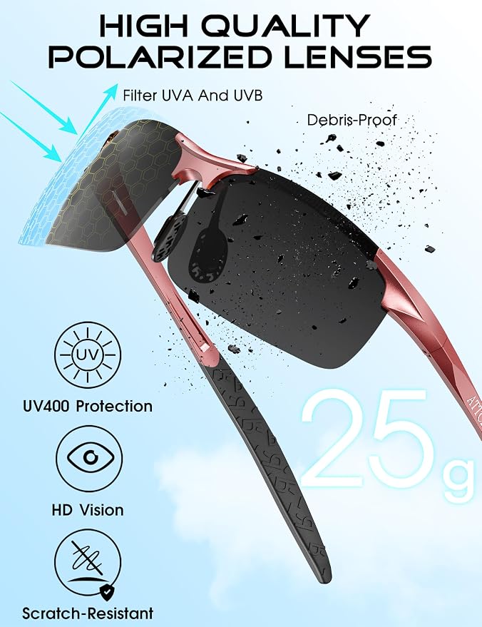 ATTCL 0.9 oz Polarized Sunglasses Men Sports: UV Protection Anti Glare Wrap Around Lightweight Metal Fishing Golf Running