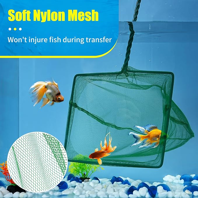 AQUANEAT 8 Inch Aquarium Fish Net, Wastes Skimming Cleaning Tool with Firm Handle for Fish Tanks Small Ponds