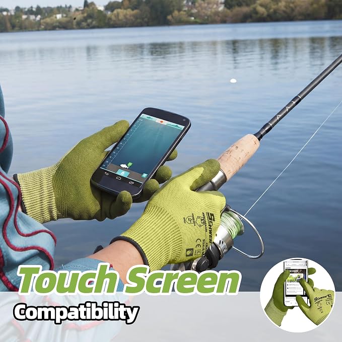Schwer 2 Pairs ANSI A7 Cut Resistant Fishing Gloves, CR3009 Touchscreen Compatible Work Gloves for Men and Women, Non Slip, Ideal for Fishing, Hunting, Hiking, Cycling, and Outdoor Activities, S