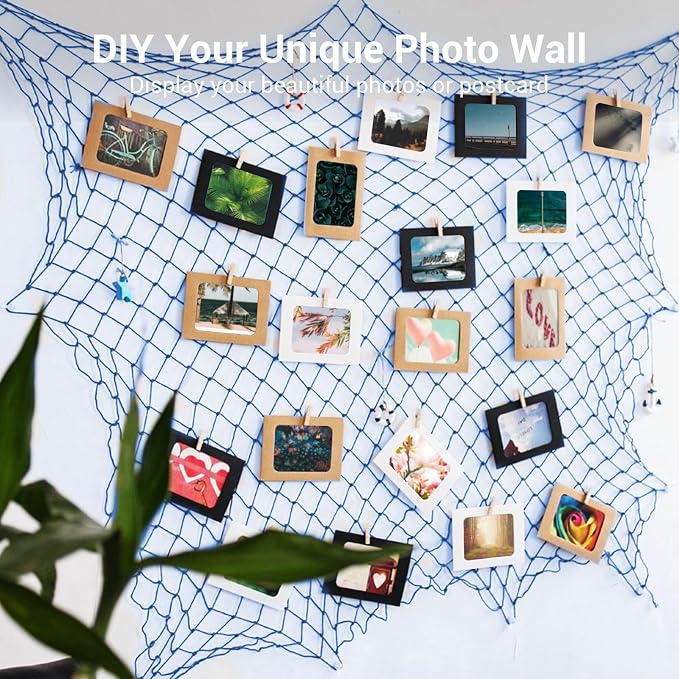 2 Pack Fish Net Decorations, 80x40 Inch Haze Blue Fishing Net Decor for Under The Sea Hawaiian Beach Them Party, 3mm Thick Natural Cotton Versatile Nautical Netting for Party Wall Table Ceiling Decor