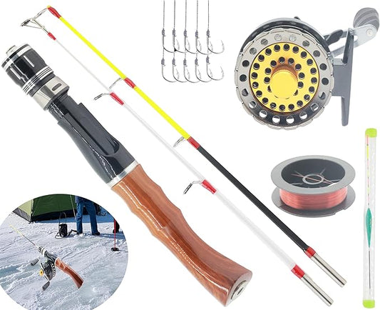 19.7” Ice Fishing Rod and Reel Combo-Spinning Ice Fishing Combos Fishing Poles Bass Crappie Rod Fishing Pole Kids Fishing Pole Ice Fishing Gear for Winter Fishing