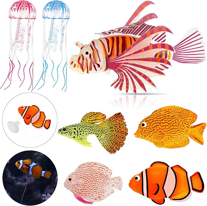 Weewooday 7 Pieces Artificial Fish Colorful Fake Fish Glowing Effect Aquarium Decor Floating Ornament for Tank Decoration(Classic Color)