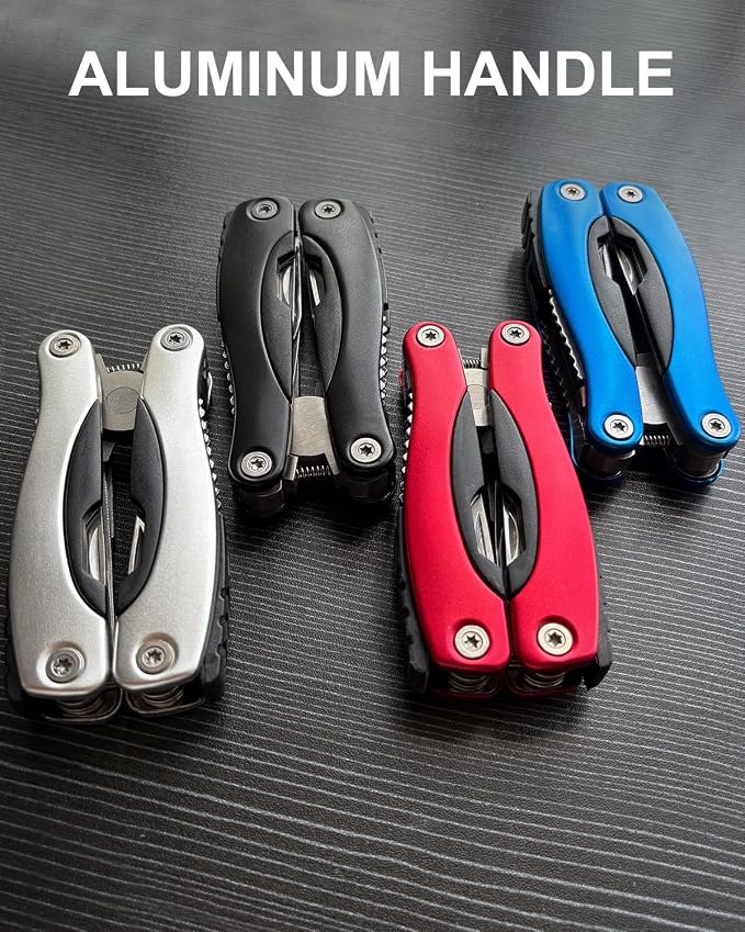 UNOONE 11-in-1 Multitool Pliers - Stainless Steel Pocket Knife with Pliers, Screwdriver & Bottle Opener - Aluminum Handle EDC Knives for Survival, Camping, Hunting, Hiking - Gift for Men Women (Red)