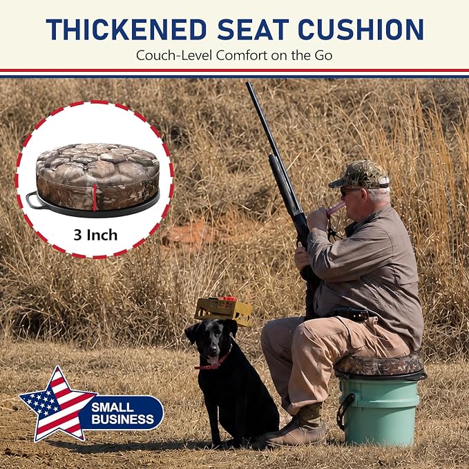 5 Gallon Bucket Seat for Yeti Loadout Bucket Only, 3" Thickened Foam Cushion, 360°Swivel Seats with Hang-It Hook, Seat lid for Dove Duck Hunting, Ice Fishing, Baseball, Camping, Gardening