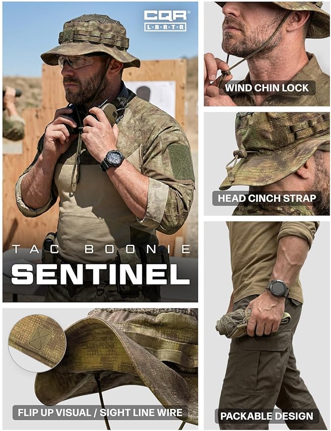 CQR Men's Tactical Boonie Hat, Breathable Packable Sun Hat for Hunting, Hiking, Fishing, Shooting, and Outdoor Activities