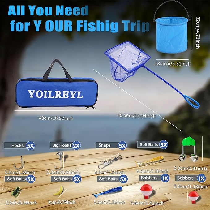 Collapsible Telescopic Fishing Rod and Reel Combo Push Button Small Fishing Pole Kit Beginner Youth Boys Fishing Starter Set Tackle