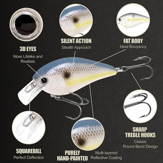 LUCKY CRAFT LC 1.5 Silent Squarebill Crankbait Fishing Lure, 2-3/8", Bass Fishing Lures for Freshwater, Hard Crankbait with Treble Fishing Hooks, Fishing Accessories