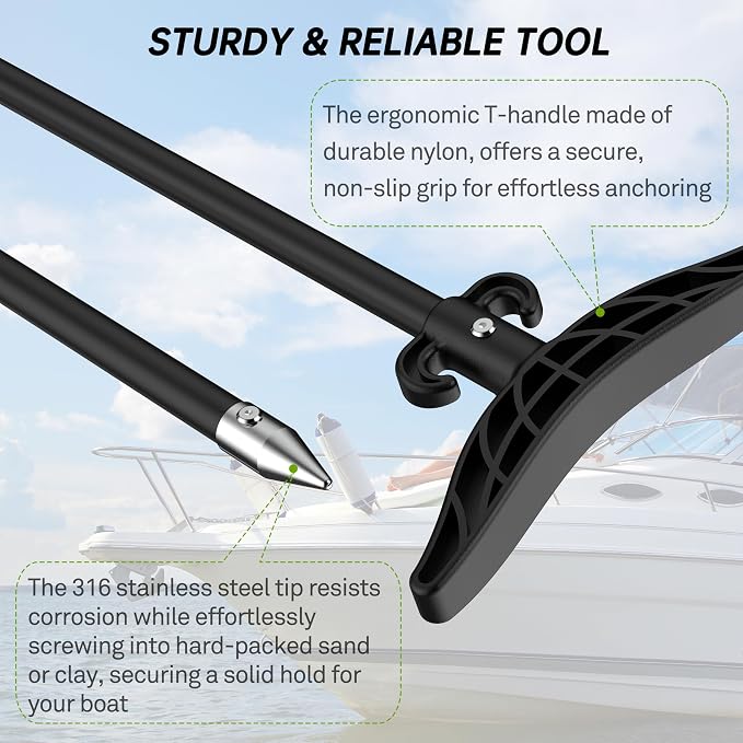itayak 8.63ft/12.3ft Shallow Water Anchor Pole, Fiberglass Boat Anchor with T-Handle, Pole Anchor with 316 Stainless Tip for Boat, Fishing Kayak (Gloves Included)