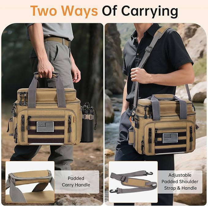 Fishing Tackle Bag - Holds 3400-3600 Size Tackle Boxes -Saltwater & Freshwater Fishing Bags - Padded Shoulder Strap Fishing Bags (Kahki) (Bag Only)
