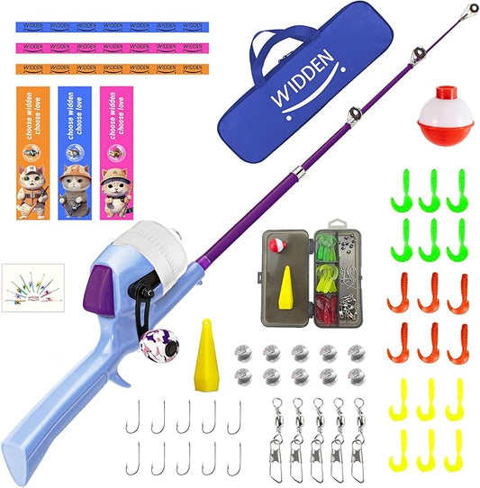 Kids Fishing Pole, Telescopic Fishing Rod, Toddler Collapsible Fishing Rod and Reel Combo with Tackle Box, Fishing Line, Bobber, and Soft Lures for Boy, Girl, Youth, Beginner, Over 4 Years Old