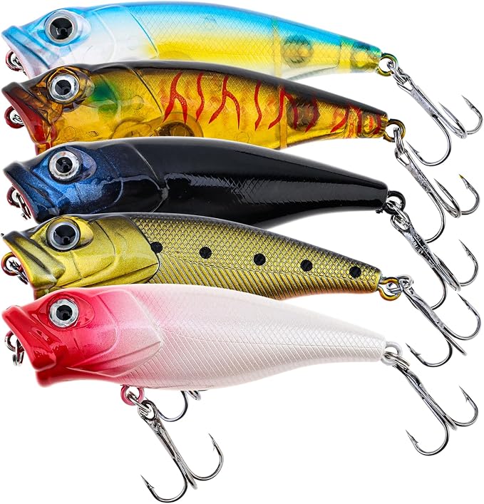 5pcs Fishing Popper Lure, Colorful 3D Eyes Topwater Lures Bass Lures Fishing Hard Baits