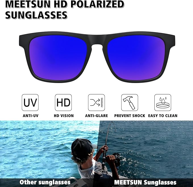 MEETSUN Polarized Sunglasses For Men Women UV Protection Square Frame Sport Fishing Driving Sunglasses