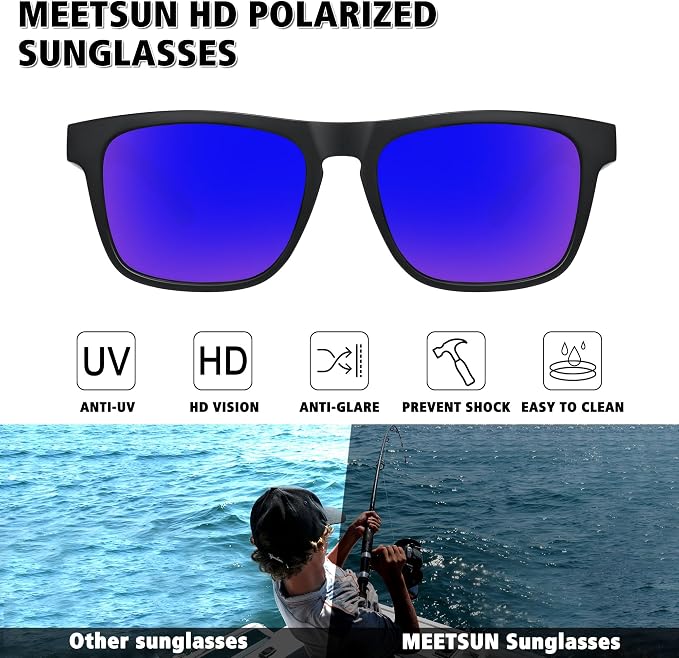 MEETSUN Polarized Sunglasses For Men Women UV Protection Square Frame Sport Fishing Driving Sunglasses