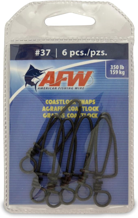 AFW Brass Coastlock Snap Swivels – Durable Fishing Gear with High-Strength Wire Snaps, Black Oxide Finish, Prevents Line Twisting & Kinking, Supports Up to 350 lb Test.