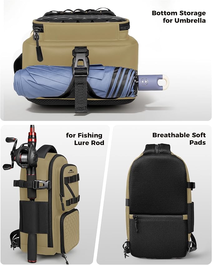 MATEIN Fishing Sling Bag with Lure Rod Holder & Phone Pouch, Waterproof 3600 Tackle Box Backpack with Removable Bait Binder
