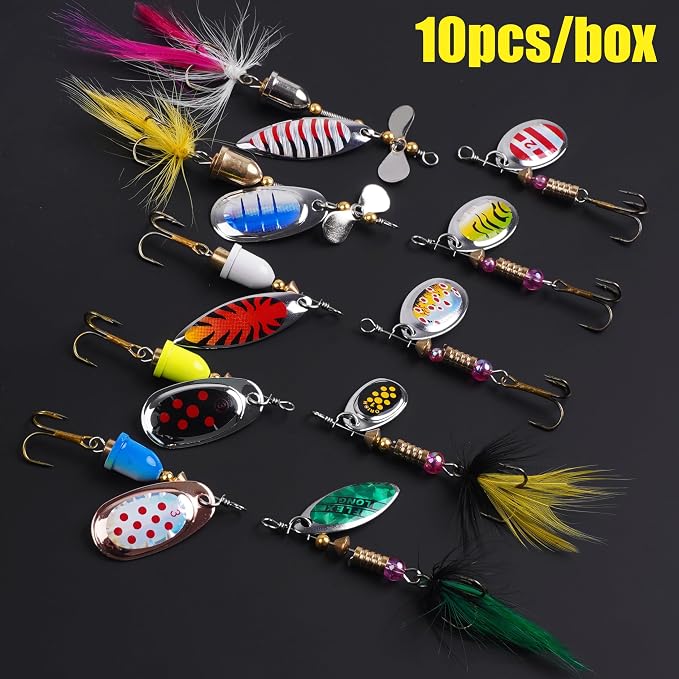 Fishing Lures Spinnerbait Kit Rooster Bait Tail Fishing Lures Inline Spinner Baits Bass Salmon Trout Spoon Hard Metal Spinnerbaits for Saltwater Freshwater
