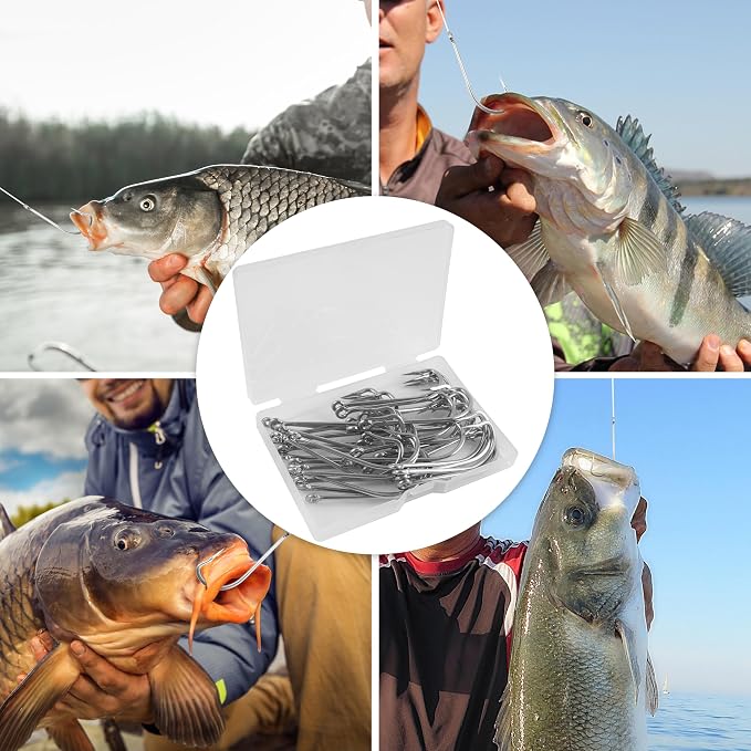 Saltwater Fishing J Hooks,35pcs O'Shaughnessy Forged Extra Strong Stainless Steel 34007 Trolling Long Shank Fishing Hooks for Sea Bass Striper Bluefish Catfish Snapper Saltwater Freshwater Fishing
