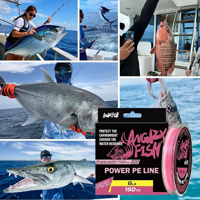 ANGRYFISH 8 Strand PE Braided Fishing Line - High-Visibility to Anglers, Invisible to Fish - Ultra-Strong & Abrasion Resistant - Thinner Diameter for Longer Casts - Pink/Orange - Saltwater/Freshwater