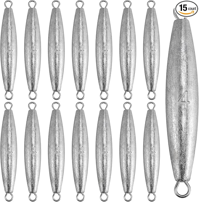 Vinsot 15 Pcs Fishing Sinkers and Weights Inline Trolling Torpedo Sinker Kit Double Ringed Through Wire Sinker Weight Saltwater Freshwater Torpedo for Boat Bass Casting
