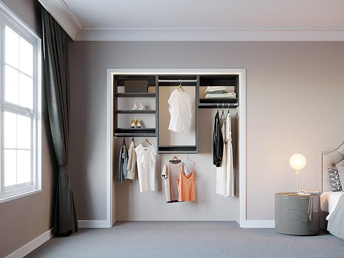 Closet Kit with Hanging Rods - Corner Closet System - Closet Shelves - Closet Organizers and Storage Shelves (Grey, 96 inches Wide) Closet Shelving