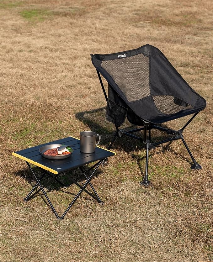 iClimb Ultralight Compact Camping Folding Beach Chair with Anti-Sinking Large Feet and Back Support Webbing (Blue - Square Frame - 2PC)