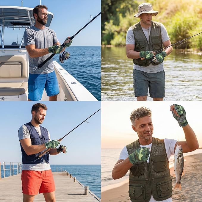 4 Pairs Half-Finger Fishing Gloves, UPF 50+ Breathable, Quick-Drying Sun Protection for Men & Women Anti-Slip for Fishing, Cycling