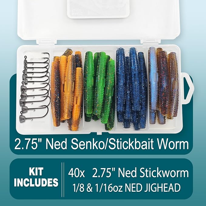 Senko Worms for Bass Fishing, Wacky Worms, Reaction Lure, Soft Plastic Bait for Ned rig, Fishing Lure Kit for Freshwater Bass