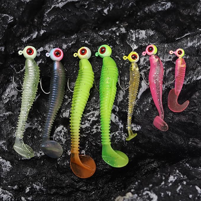 Painted Crappie Jig Heads 3D Eyes Fishing Hooks with Wire Keeper Lures for Crappie Panfish Bass Fishing Jig Hooks Assortment 1/16 oz 1/8 oz 3/16oz 3/8 oz 1/4 oz