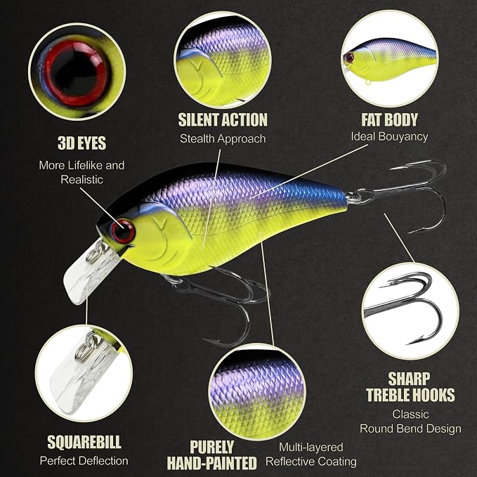 LUCKY CRAFT LC 2.5 Silent Crankbait Fishing Lures, 2-3/8” Squarebill Crankbait, Bass Lures, Floating 4ft Depth Hard Bait, Champion Freshwater Fishing Gear and Tackle Box Accessories