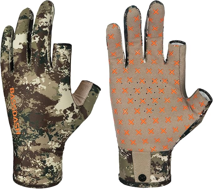 BASSDASH Unisex Fingerless Camo Hunting Gloves for Men's Women's Early Season Warm Weather UPF 50+ Lightweight Fishing Photography HG03