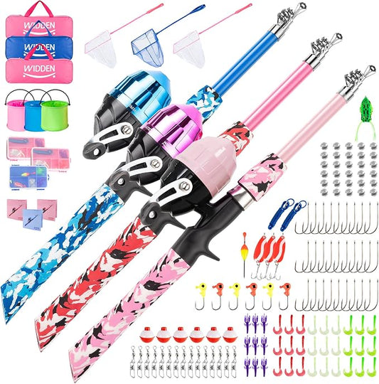 WIDDEN Kids Fishing Pole, Portable Telescopic Kids Fishing Poles for Boys and Girls, Fishing Rod and Reel Combo Kit with Tackle Box, and Fishing Net, Best Fishing Pole for Toddler Youth