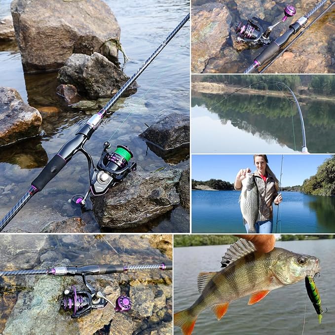 Sougayilang Fishing Rod 24-Ton Carbon&Glass Fiber Composite Spinning and Casting Rod, 2 Piece for Bass Trout Crappie Travel Fishing- 6'0"