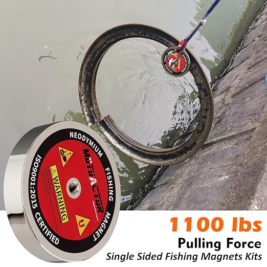 MUTUACTOR Strong Fishing Magnets Kit,1100lb Large Neodymium Rare Earth Magnets Heavy Duty Powerful Magnet Fishing with 65ft Salvage Rope,Gloves,Waterproof Bag for Finding Lost Treasures in Rivers