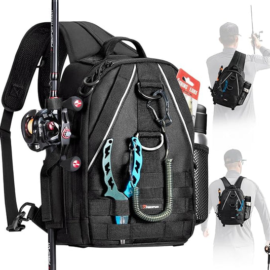 Piscifun Fishing Backpack with Rod Holder, Lightweight Sling Bag Storge Gear and Equipment
