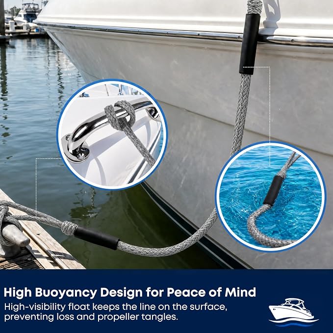 Boat Bungee Dock Lines, Scratch-Free Loop Ends Mooring Rope, Shock Absorbing Pontoon Tie Down Accessories Compatible with Models for Jet Ski（6ft-2 Pack-Gray）