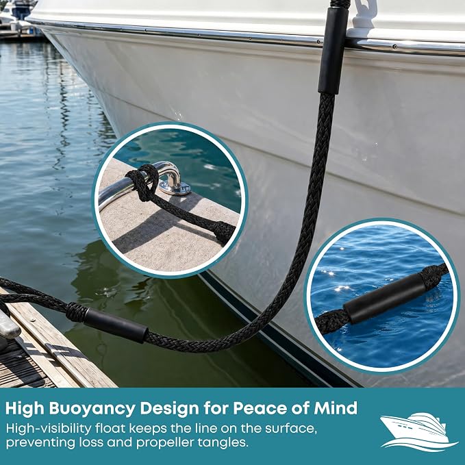 Boat Bungee Dock Lines, Scratch-Free Loop Ends Mooring Rope, Shock Absorbing Pontoon Tie Down Accessories Compatible with Models for Jet Ski（4ft-2 Pack-Black）