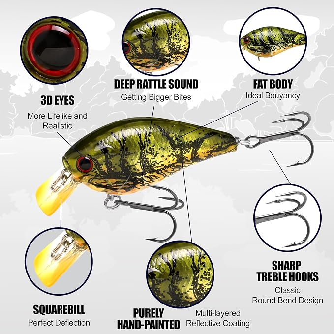LUCKY CRAFT 1.5DRS Deep Rattle Sound Crankbait Fishing Lures, Shallow Diving Trout and Bass Lures, 3-4ft Depth, Square Bill Crankbait, Saltwater Fishing Gear and Accessories