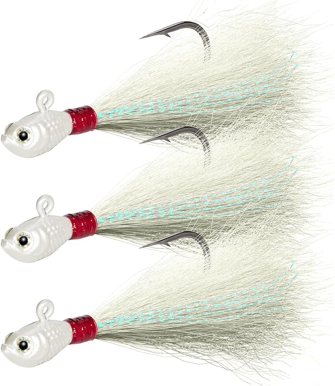 Dr.Fish 3 Pack Bucktail Jig Lure Hair Jig Saltwater Freshwater Lures Surf Fishing Bass Flounder Striper Bluefish Halibut Redfish