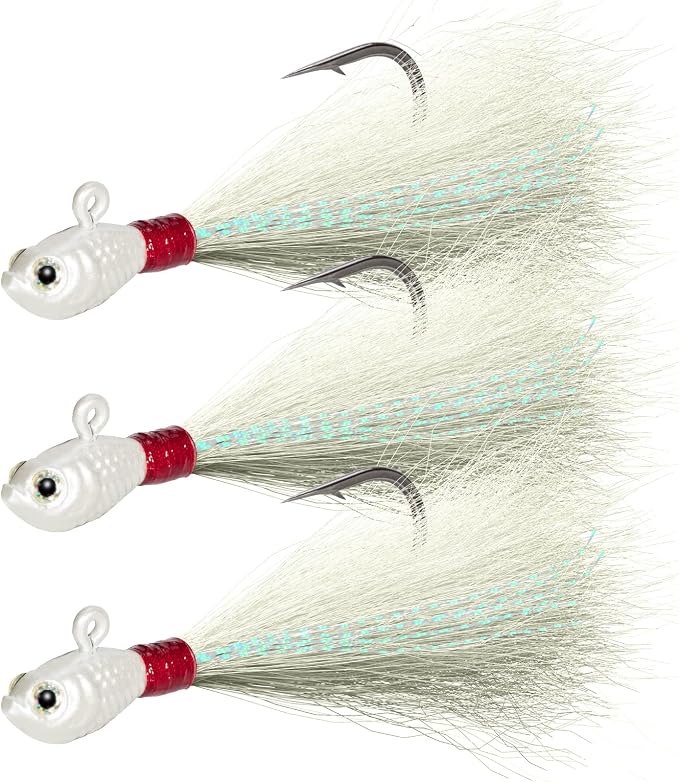 Dr.Fish 3 Pack Bucktail Jig Lure Hair Jig Saltwater Freshwater Lures Surf Fishing Bass Flounder Striper Bluefish Halibut Redfish