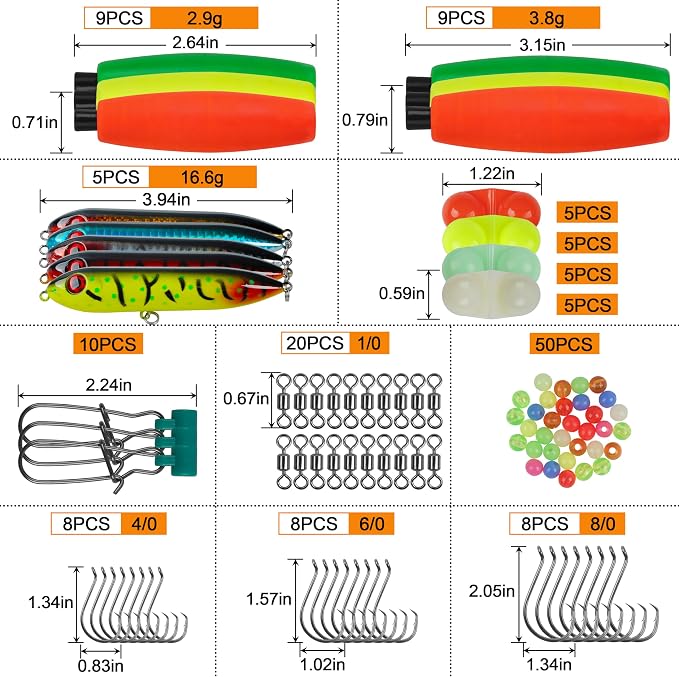 Catfishing Tackle Making Kit Catfish Rig Accessories, 110/148pcs Santee Rig Catfishing Tackle with Catfish Floats Catfish Rattles Peg Floats Hooks Swivels Sinker Slides Catfishing Equipment